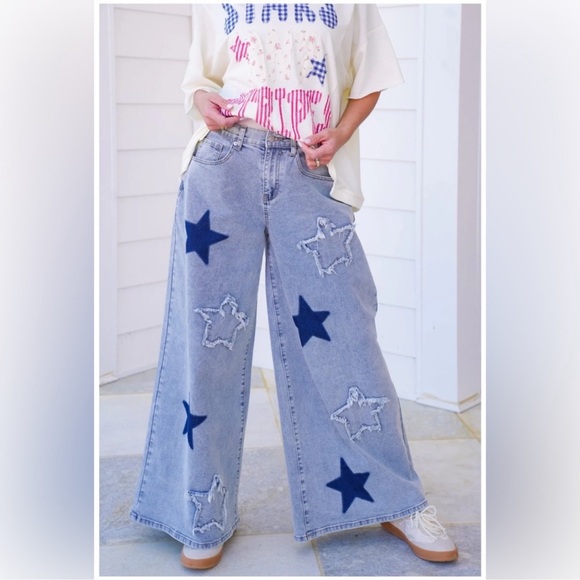 Blue Velvet Denim - New Blue Velvet Women's Large 12/14 Ultra Flare Wide Leg Jeans Blue Star 90’s
